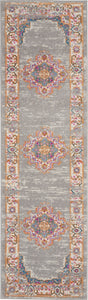 2’ x 8’ Gray and Gold Medallion Runner Rug