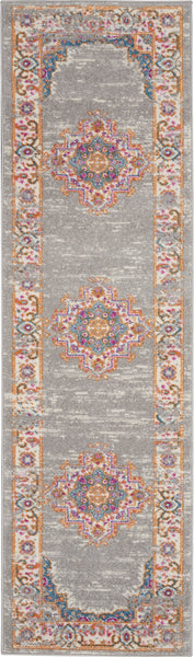 2’ x 8’ Gray and Gold Medallion Runner Rug