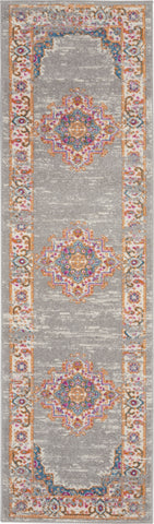 2’ x 8’ Gray and Gold Medallion Runner Rug