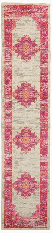 2’ x 8' Ivory and Fuchsia Distressed Runner Rug