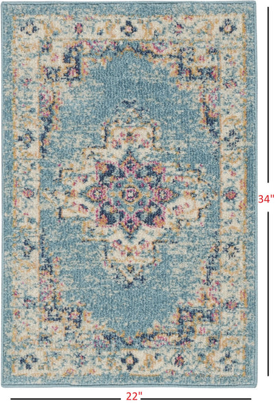 2’x3’ Light Blue Distressed Medallion Scatter Rug