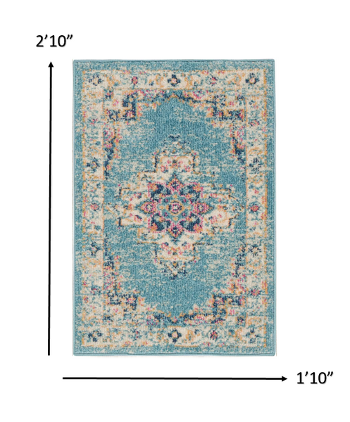 2’x3’ Light Blue Distressed Medallion Scatter Rug