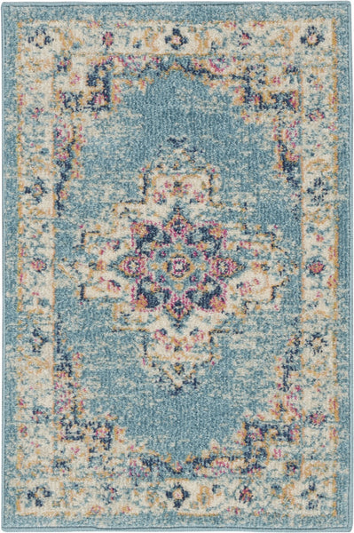 2’x3’ Light Blue Distressed Medallion Scatter Rug