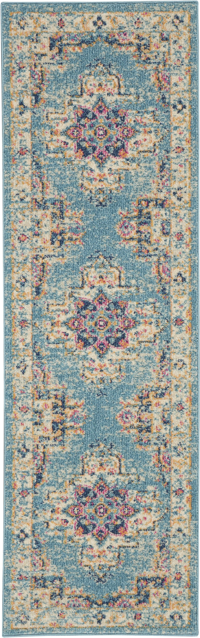 2’x6’ Light Blue Distressed Medallion Runner Rug