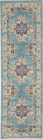 2’x6’ Light Blue Distressed Medallion Runner Rug