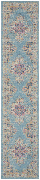 2’ x 10’ Light Blue Distressed Medallion Runner Rug