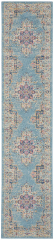 2’ x 10’ Light Blue Distressed Medallion Runner Rug