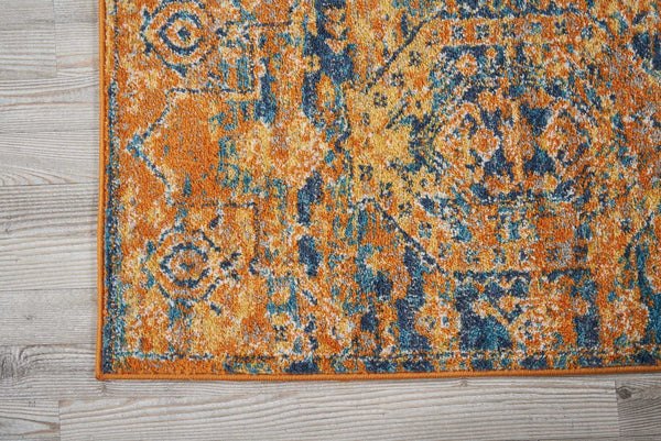 2’ x 6’ Gold and Blue Antique Runner Rug