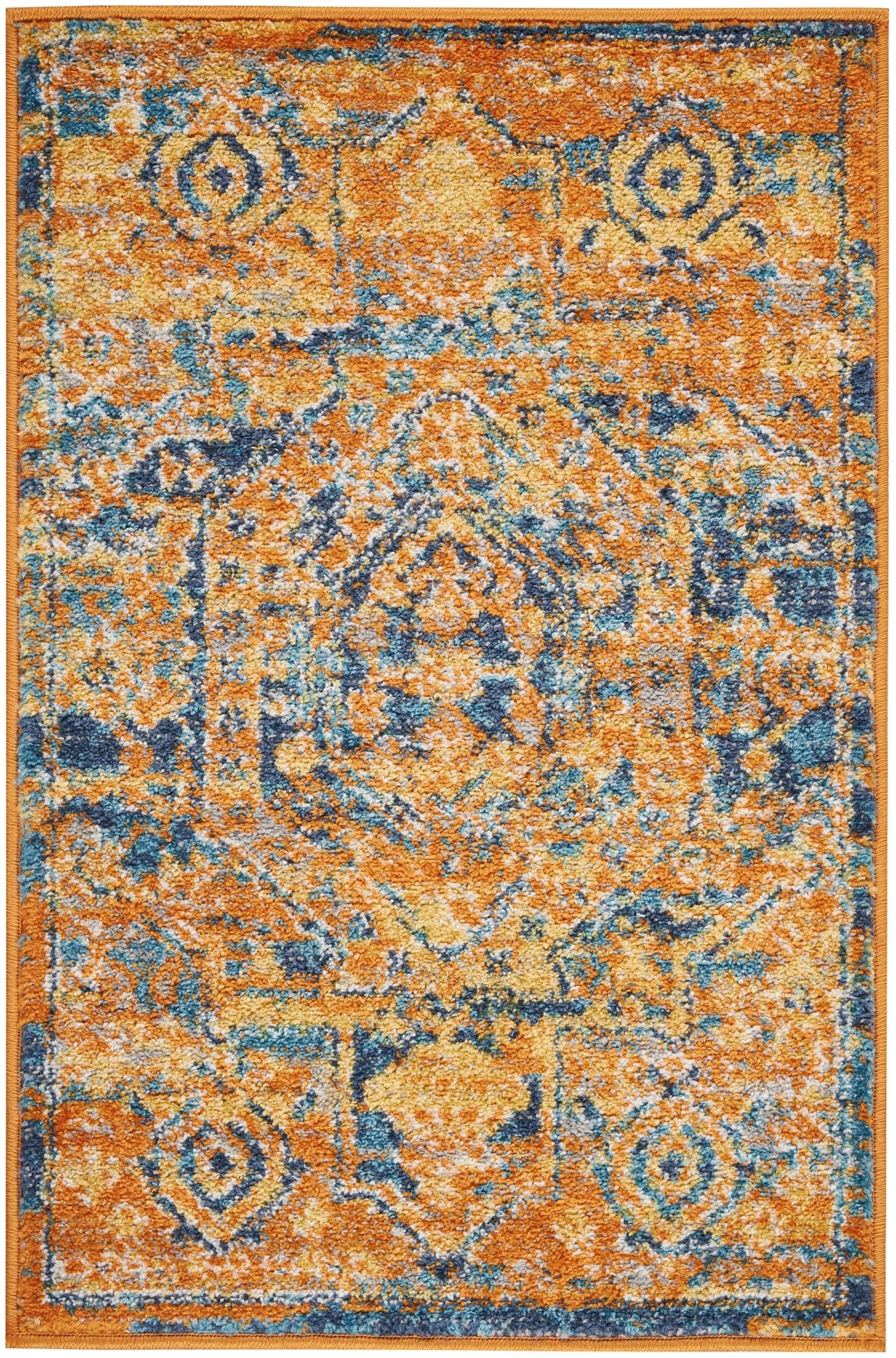 2’ x 3’ Gold and Blue Antique Scatter Rug