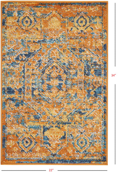 2’ x 3’ Gold and Blue Antique Scatter Rug