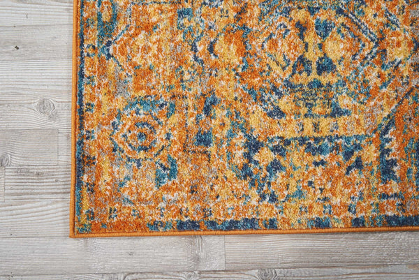 2’ x 8’ Gold and Blue Antique Runner Rug