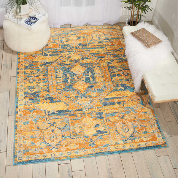 4’ x 6’ Gold and Blue Antique Area Rug