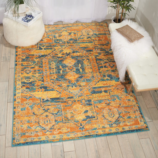 5’ x 7’ Gold and Blue Antique Area Rug