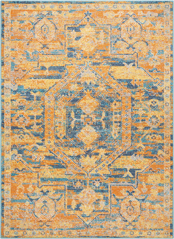 5’ x 7’ Gold and Blue Antique Area Rug