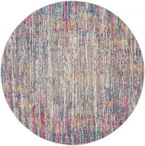 4’ Round Ivory Abstract Striations Area Rug