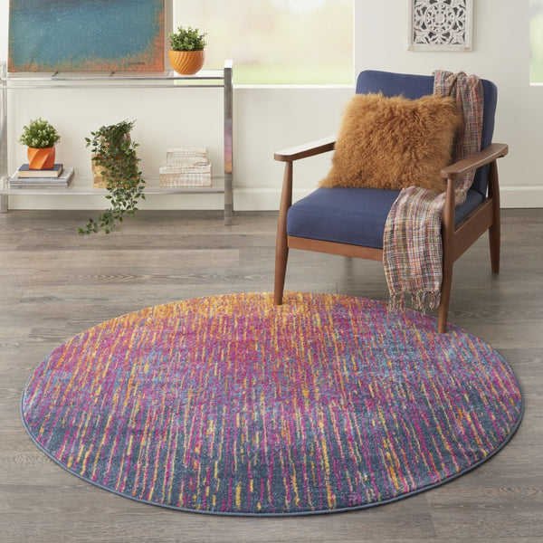 4’ Round Rainbow Abstract Striations Area Rug