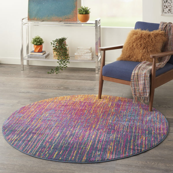 4’ Round Rainbow Abstract Striations Area Rug