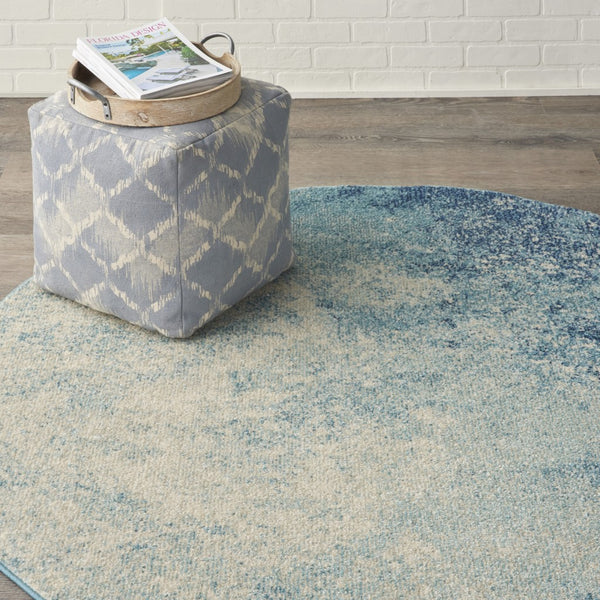 4’ Round Light Blue and Ivory Abstract Sky Area Rug