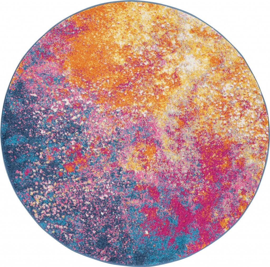 4’ Round Abstract Brights Sunburst Area Rug