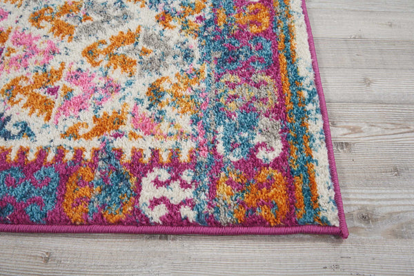 2’ x 6’ Ivory and Magenta Tribal Pattern Runner Rug