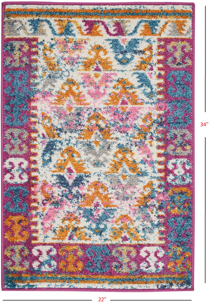 2’ x 3’ Ivory and Magenta Tribal Pattern Scatter Rug