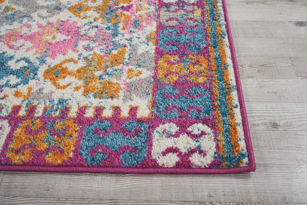 2’ x 8’ Ivory and Magenta Tribal Pattern Runner Rug