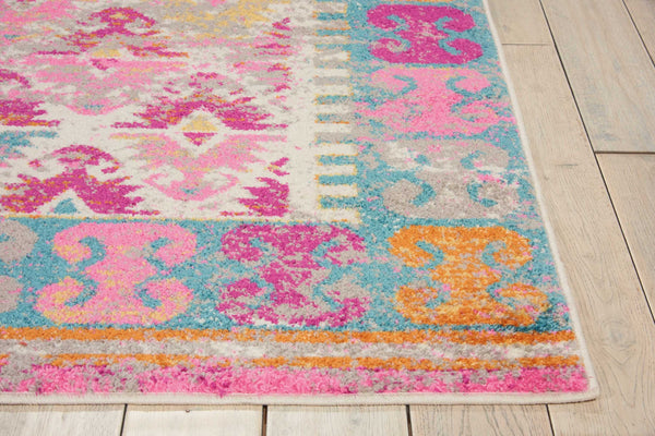 4’ x 6’ Ivory and Magenta Tribal Pattern Area Rug