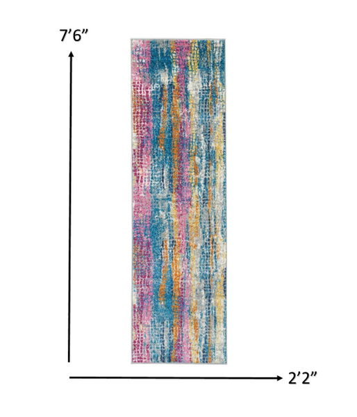 2’ x 8’ Gray Colorful Abstract Stripes Runner Rug