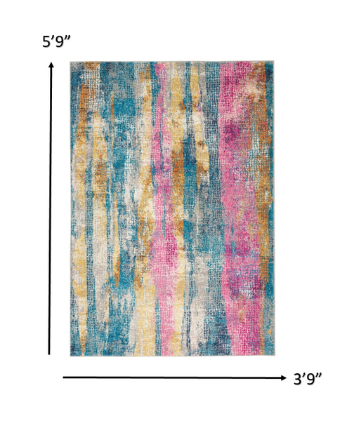 4’ x 6’ Gray Colorful Abstract Stripes Area Rug