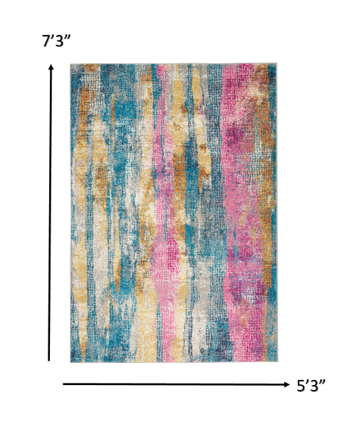 5’ x 7’ Gray Colorful Abstract Stripes Area Rug