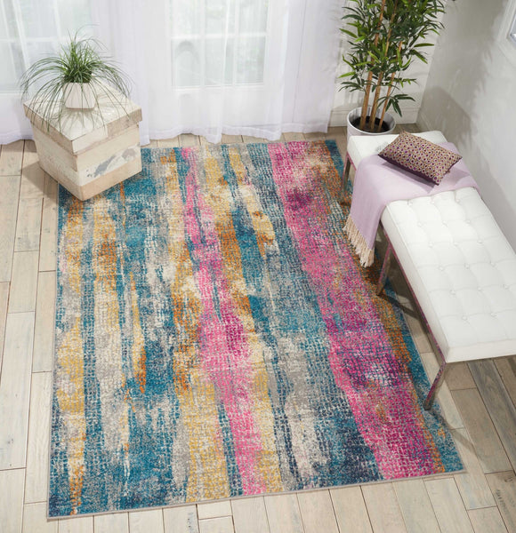 5’ x 7’ Gray Colorful Abstract Stripes Area Rug