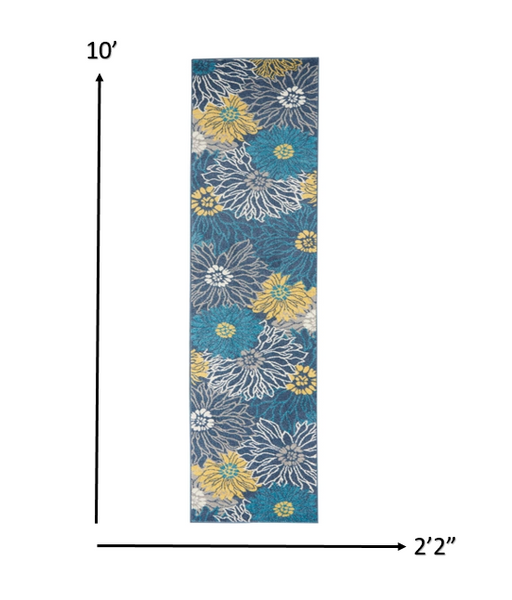 2’ x 10’ Blue Tropical Flower Runner Rug