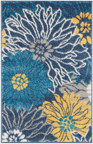 2’ x 3’ Blue Tropical Flower Scatter Rug