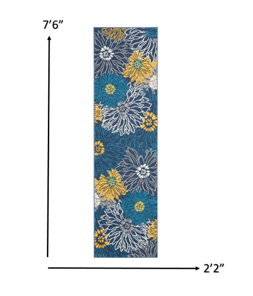 2’ x 8’ Blue Tropical Flower Runner Rug