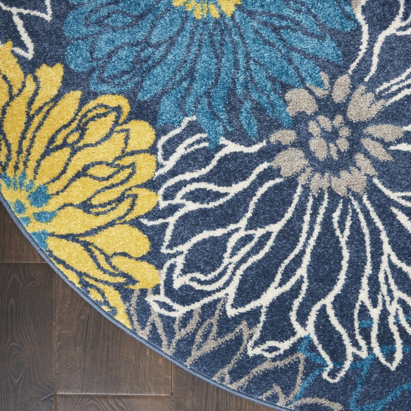 4’ Round Blue Tropical Flower Area Rug