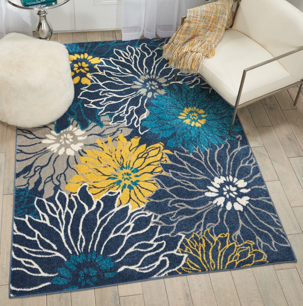 5’ x 7’ Blue Tropical Flower Area Rug