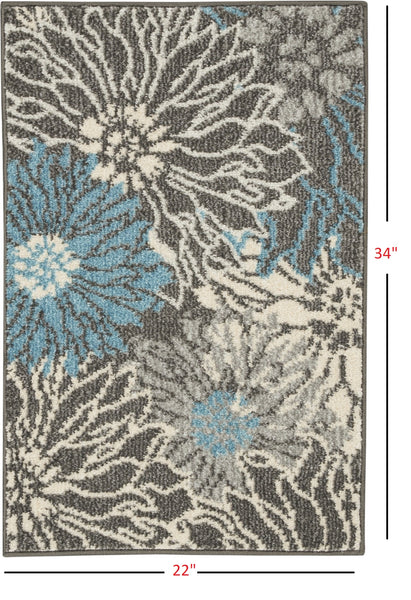 2’ x 3’ Charcoal and Blue Big Flower Scatter Rug