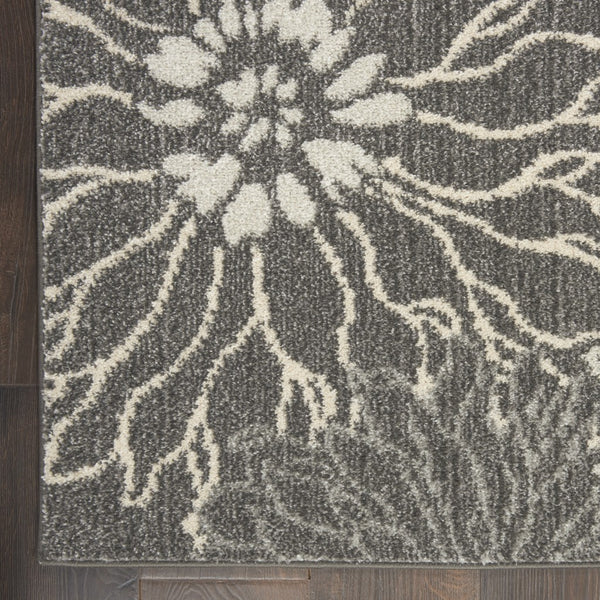 2’ x 6’ Charcoal and Blue Big Flower Runner Rug