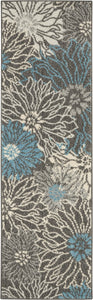 2’ x 6’ Charcoal and Blue Big Flower Runner Rug