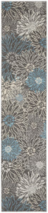 2’ x 10’ Charcoal and Blue Big Flower Runner Rug