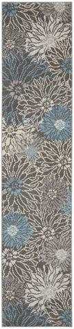 2’ x 10’ Charcoal and Blue Big Flower Runner Rug