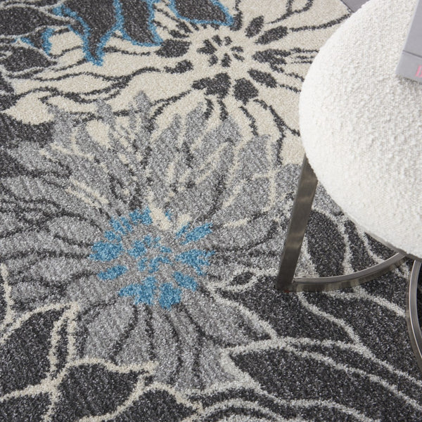 4’ x 6’ Charcoal and Blue Big Flower Area Rug