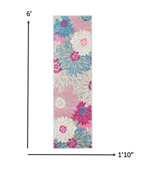 2’ x 6’ Gray and Pink Tropical Flower Runner Rug