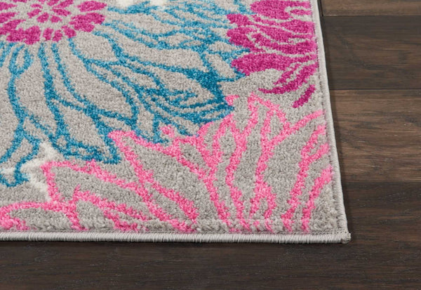 2’ x 8’ Gray and Pink Tropical Flower Runner Rug