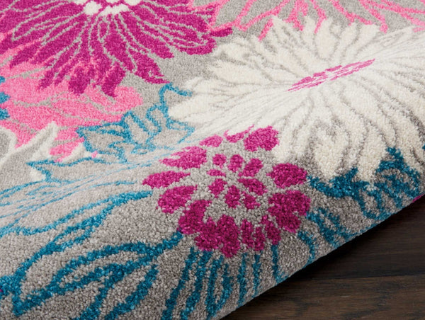 2’ x 8’ Gray and Pink Tropical Flower Runner Rug