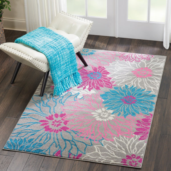 4’ x 6’ Gray and Pink Tropical Flower Area Rug