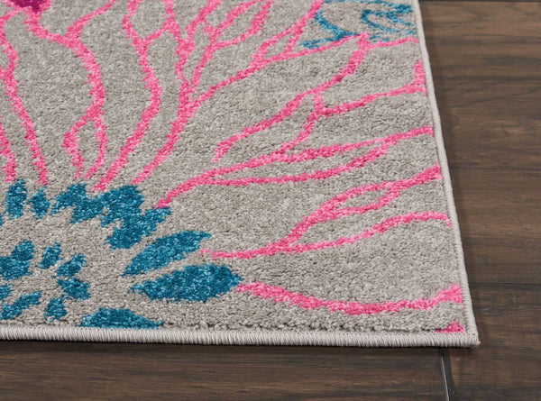 4’ x 6’ Gray and Pink Tropical Flower Area Rug