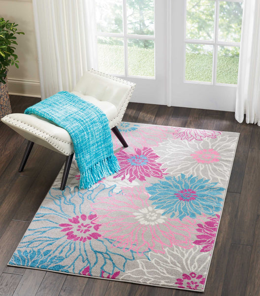 4’ x 6’ Gray and Pink Tropical Flower Area Rug