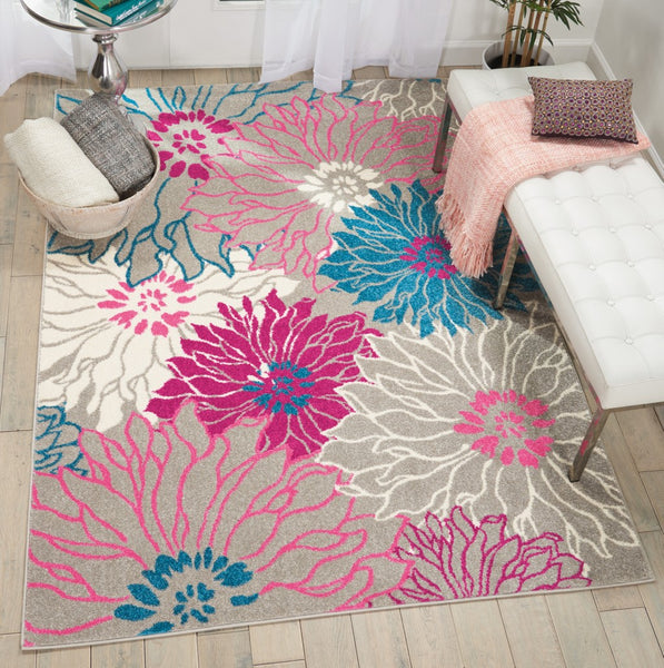 5’ x 7’ Gray and Pink Tropical Flower Area Rug