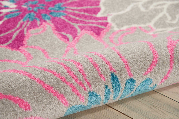 5’ x 7’ Gray and Pink Tropical Flower Area Rug